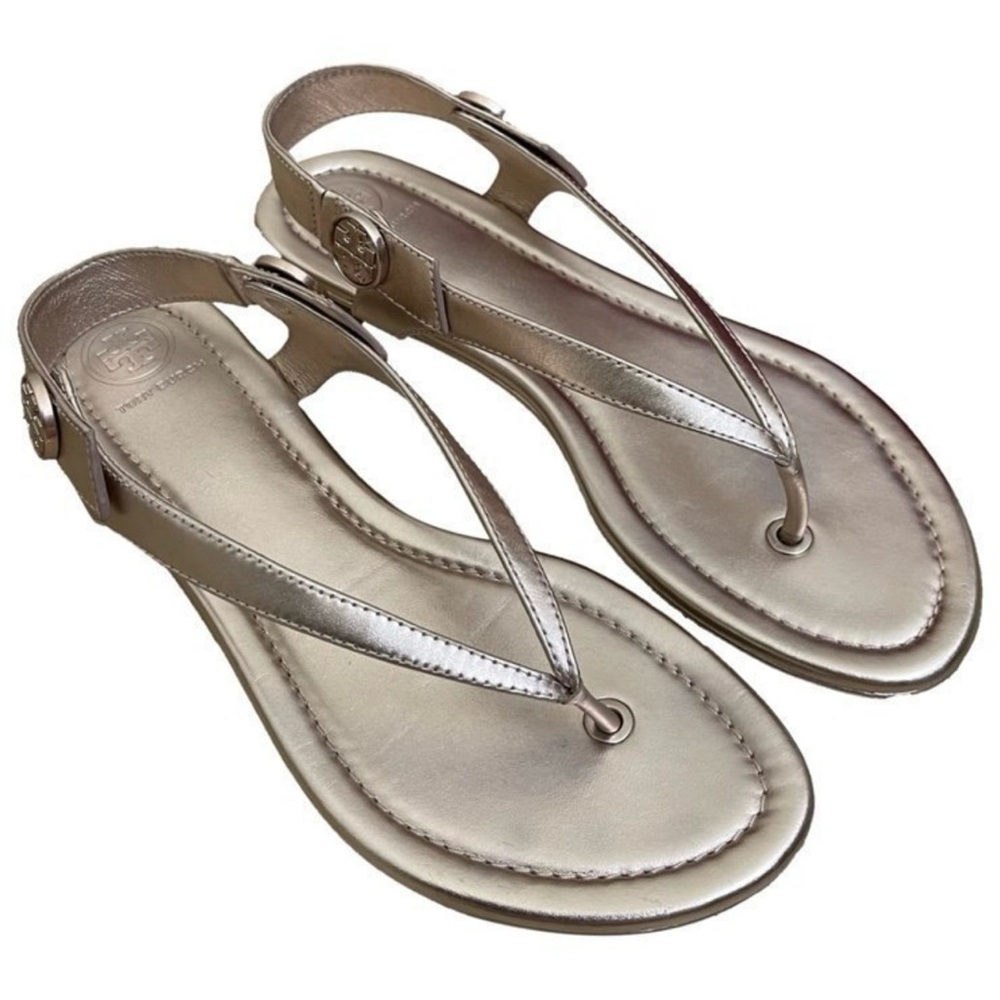 Tory Burch Rose Gold Metallic Leather Minnie Travel Sandal